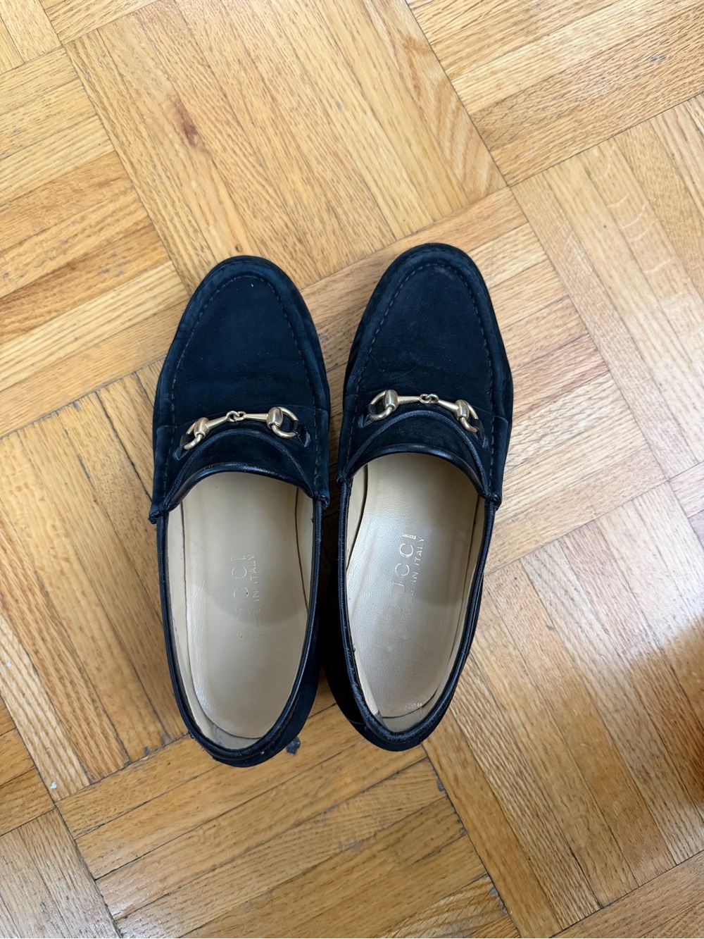 Gucci Black Suede Women's Loafers with Gold Horsebit